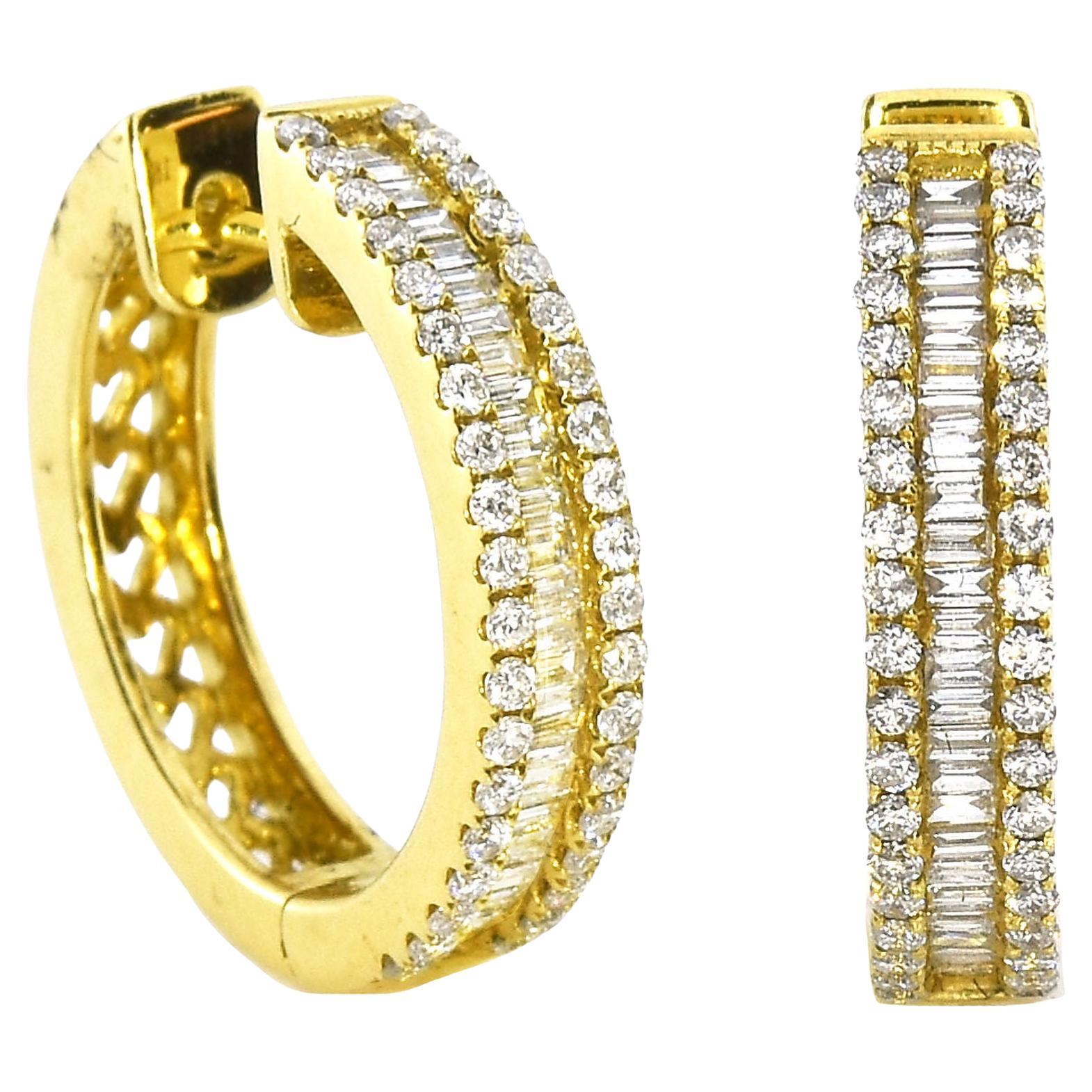 0,64 Karat Baguette-Diamant-Ohrringe aus Gelbgold im Angebot