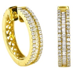 0.64 Carat Baguette Diamond Yellow Gold Earrings