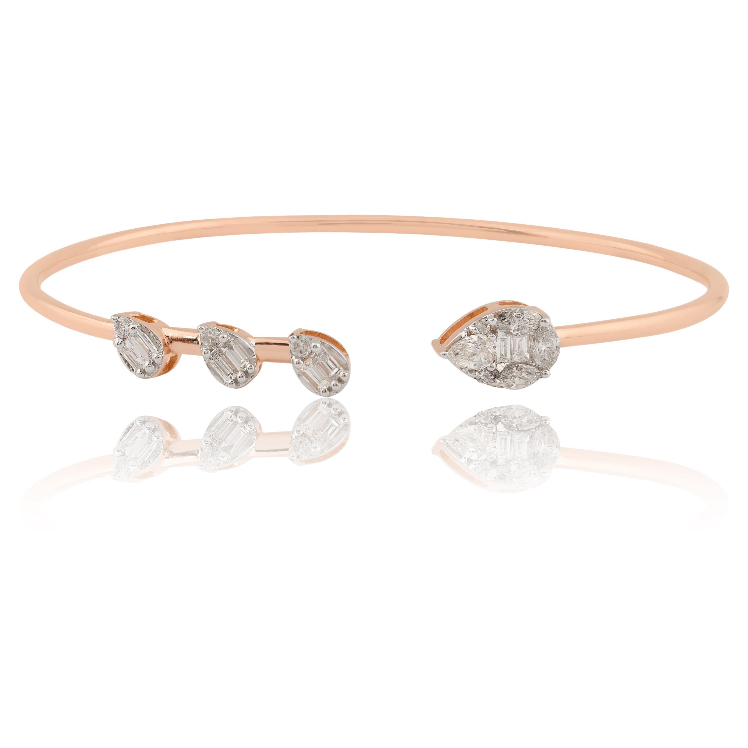 0.64 Carat Baguette Pear Marquise Diamond Cuff Bangle 18k Rose Gold Bracelet For Sale