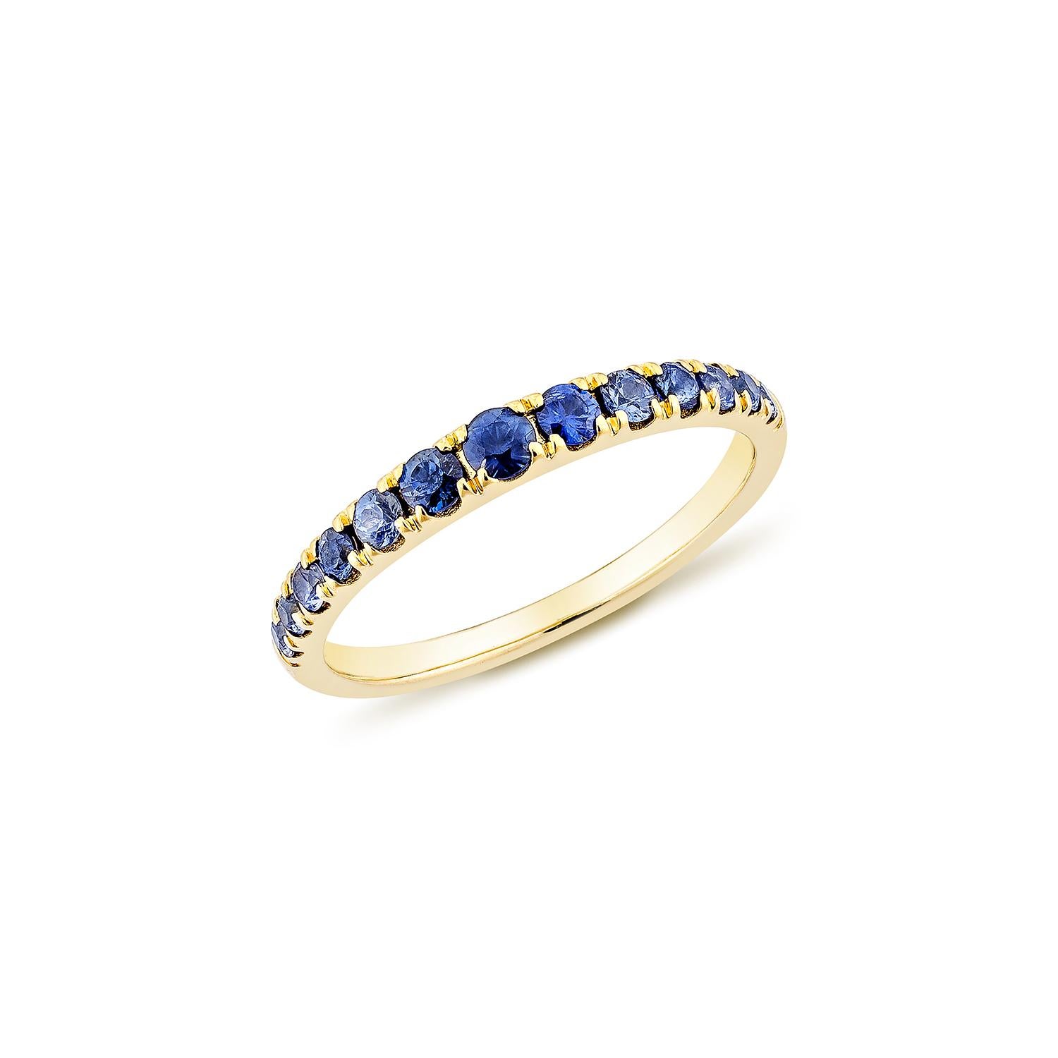 Contemporary 0.64 Carat Blue Sapphire Stackable Ring in 14Karat Yellow Gold.   For Sale