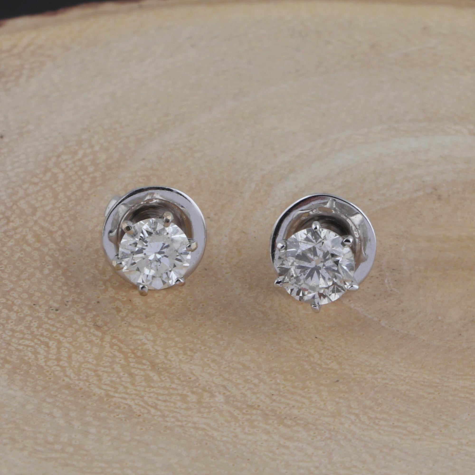0,64 Karat Zierlicher SI/H Diamant Solitär Ohrstecker 18k Massiv Weißgold (Modernistisch) im Angebot