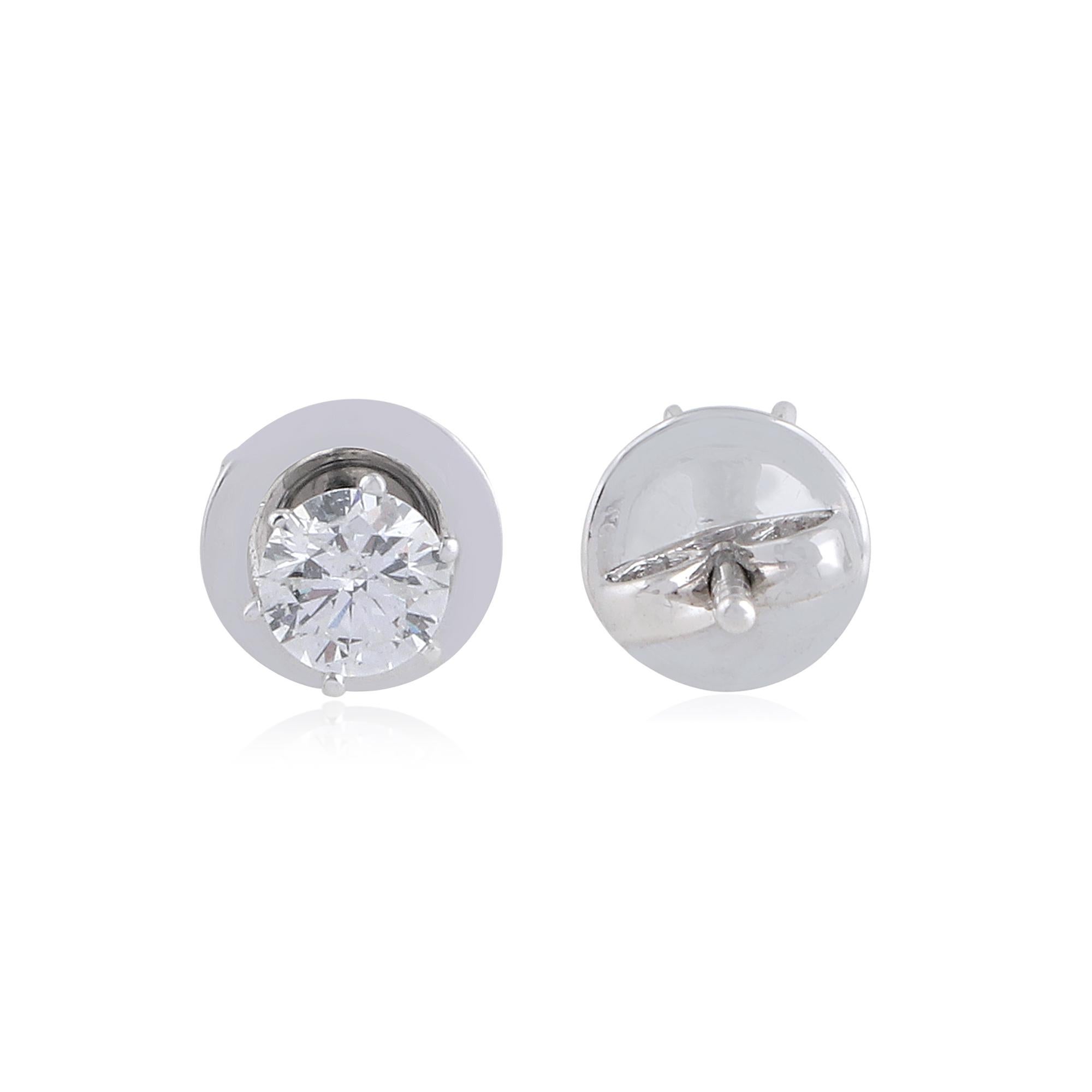 0,64 Karat Zierlicher SI/H Diamant Solitär Ohrstecker 18k Massiv Weißgold (Brillantschliff) im Angebot