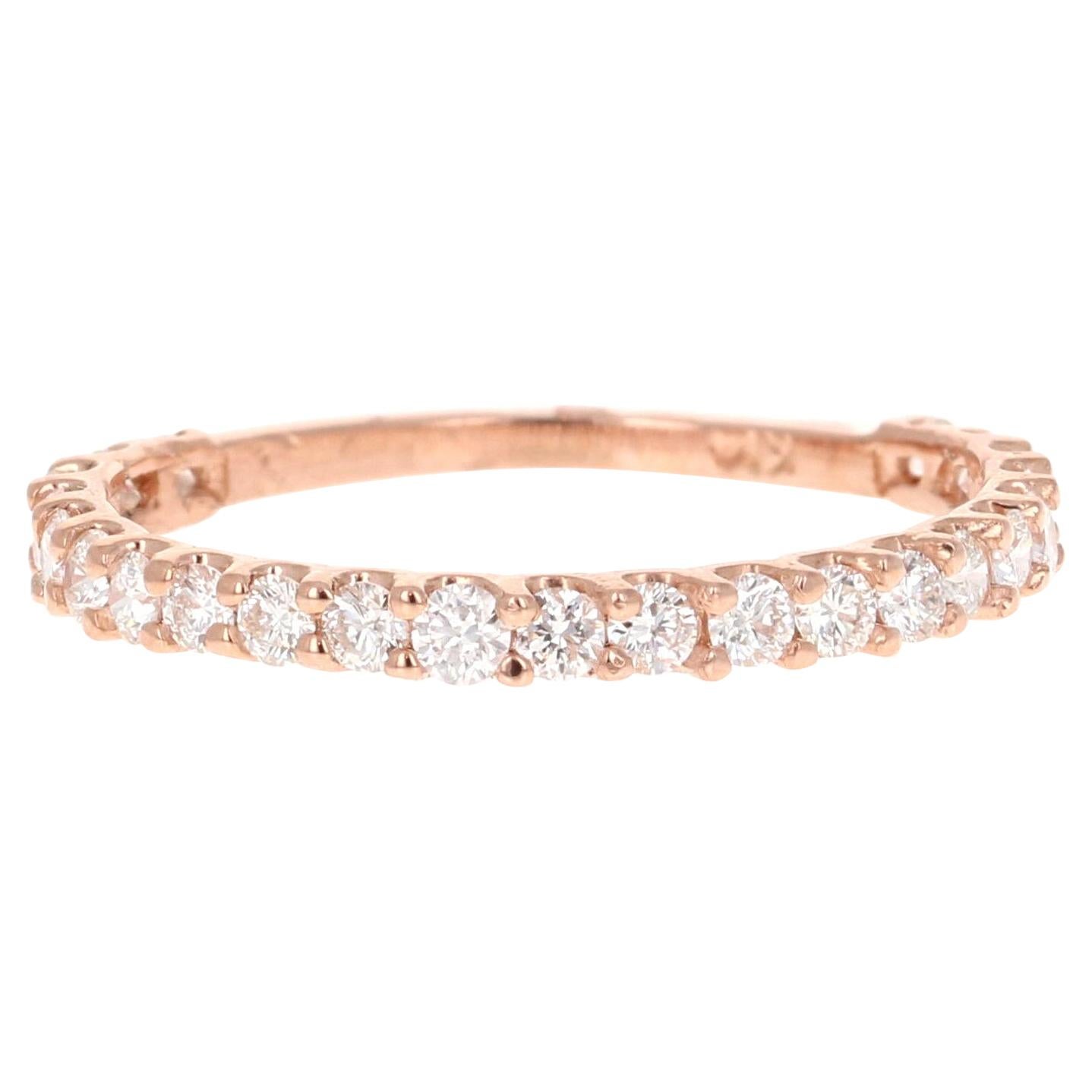 0,64 Karat Diamant 14 Karat Roségold Stapelbarer Ring im Angebot