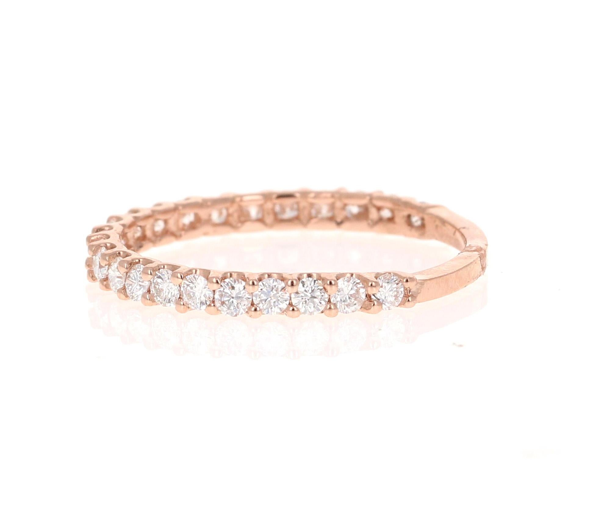 0,64 Karat Diamant 14 Karat Roségold Stapelbarer Ring (Moderne) im Angebot
