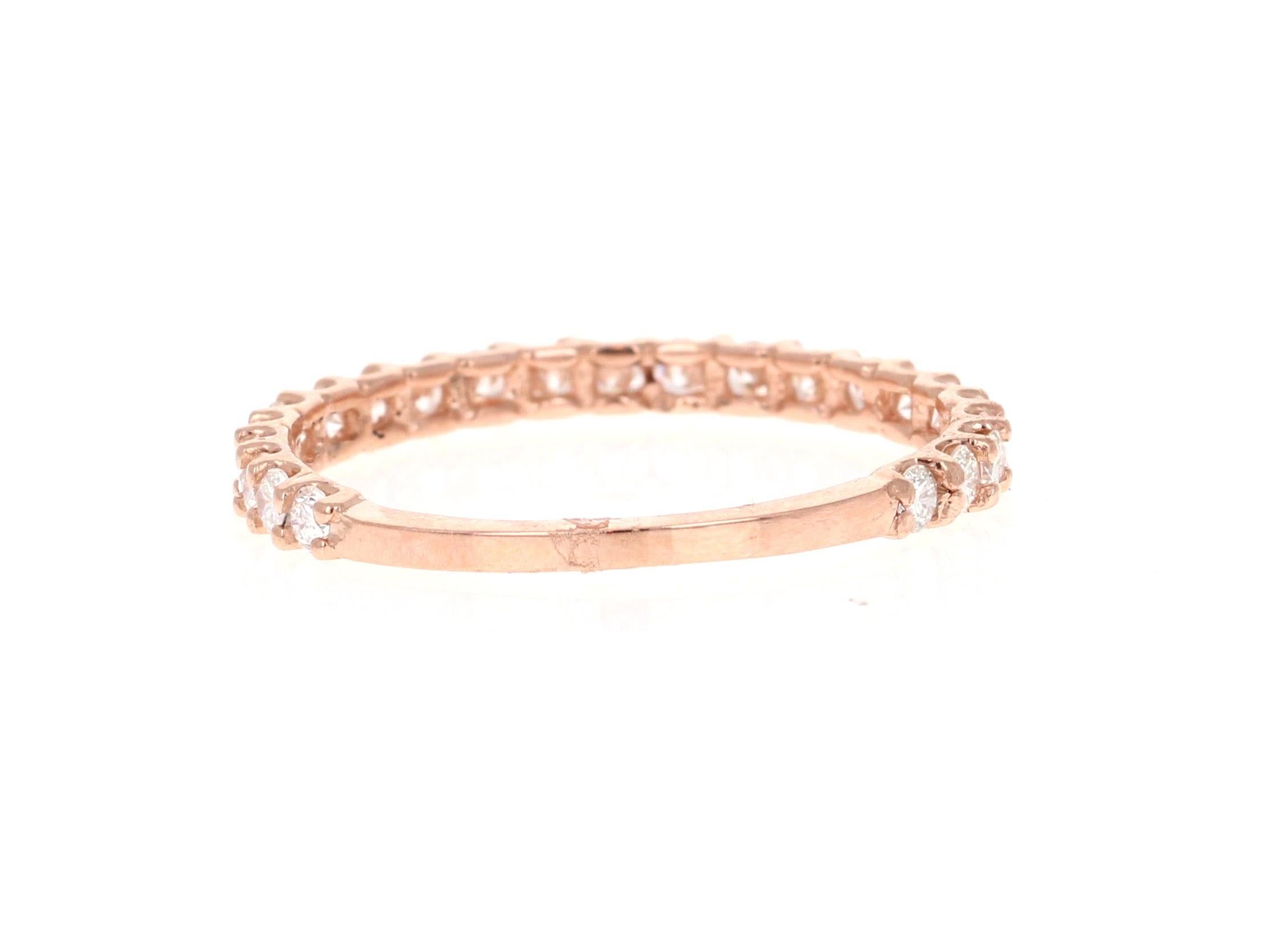 Taille ronde Bracelet empilable en or rose 14 carats avec diamants de 0,64 carat en vente