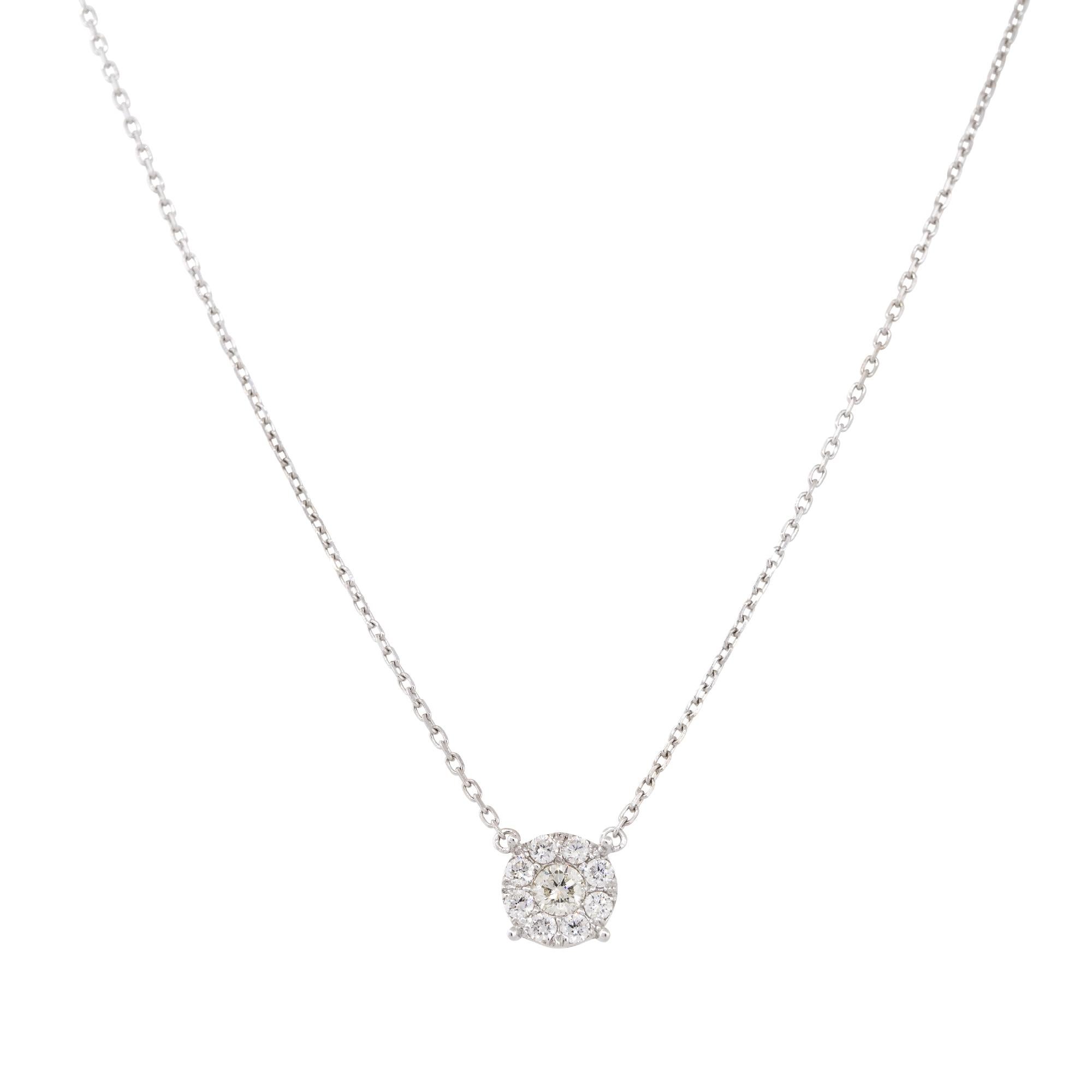 Women's 0.64 Carat Diamond Cluster Necklace 18 Karat in Stock For Sale