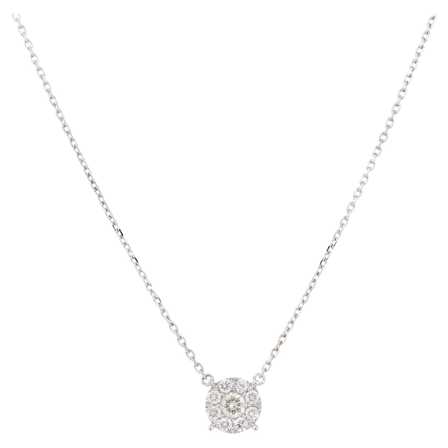 0.64 Carat Diamond Cluster Necklace 18 Karat in Stock For Sale