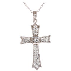 0.64 Karat Diamant-Kreuz-Anhänger mit Kette aus 14 Karat Weißgold