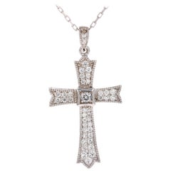 0.64 Carat Diamond Cross Pendant with Chain in 14 Karat White Gold