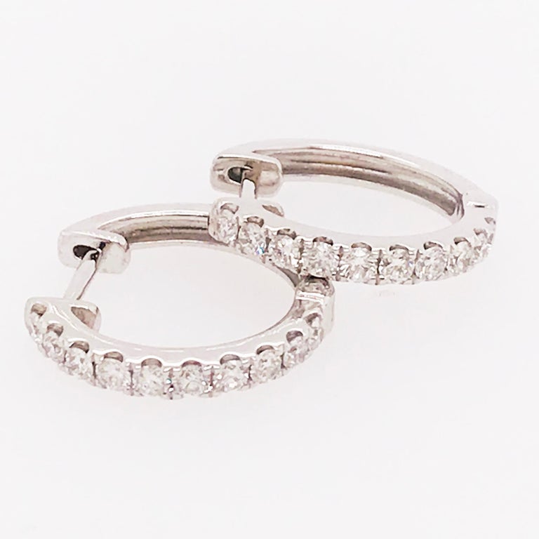 0.64 Carat Diamond Huggies, Mini Diamond Hoop Earrings in 14 Karat White Gold For Sale at