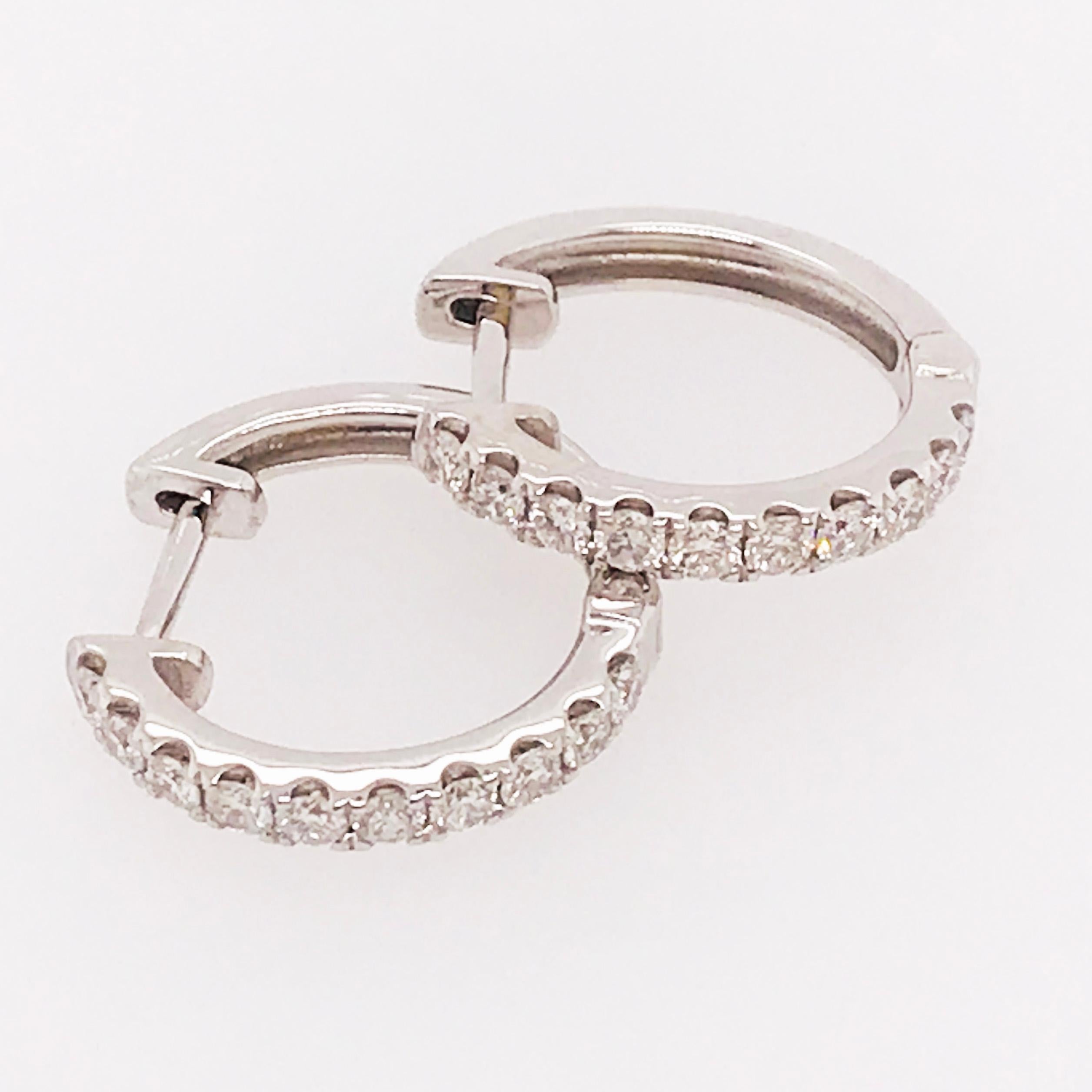 Round Cut 0.64 Carat Diamond Huggies, Mini Diamond Hoop Earrings in 14 Karat White Gold