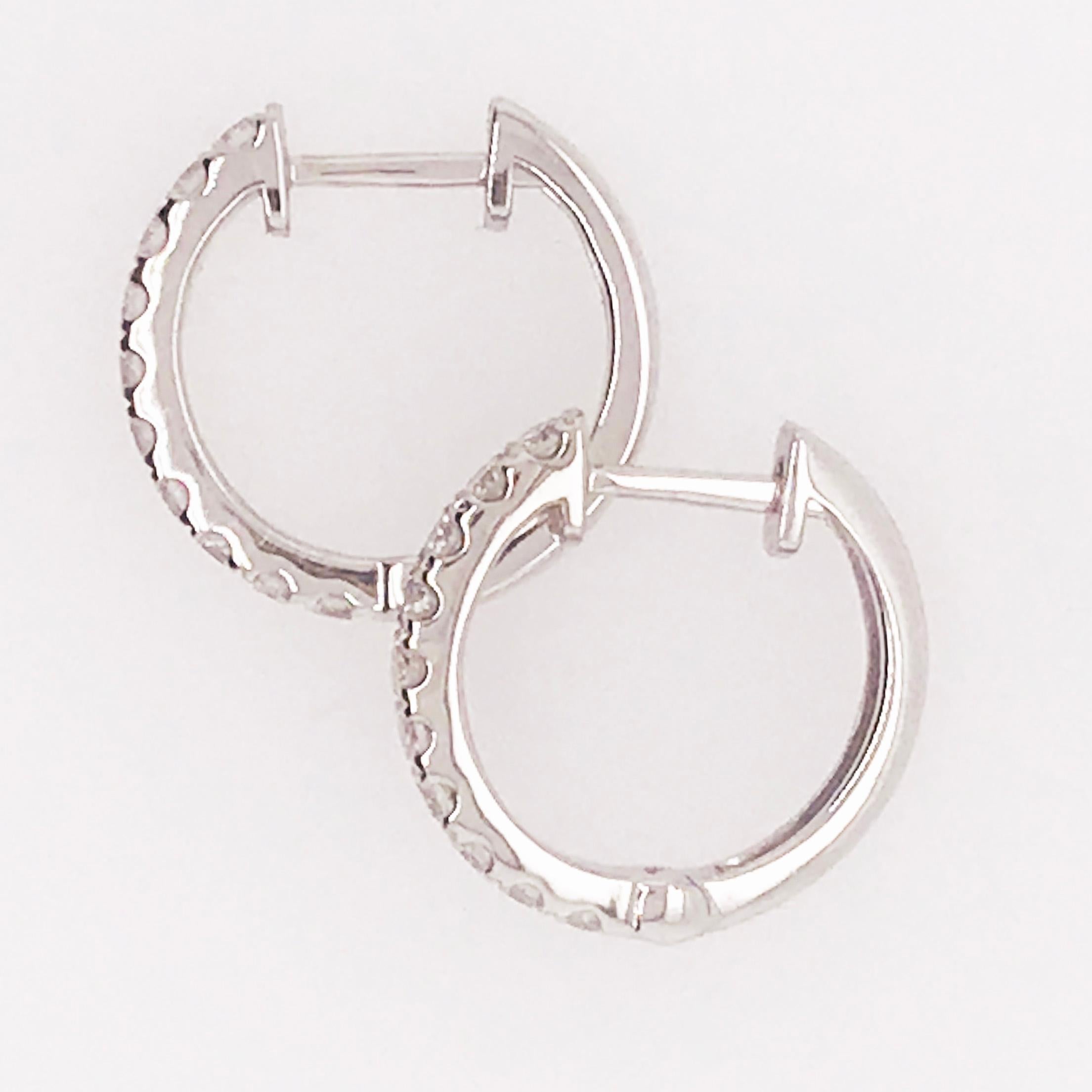 0.64 Carat Diamond Huggies, Mini Diamond Hoop Earrings in 14 Karat White Gold In New Condition In Austin, TX
