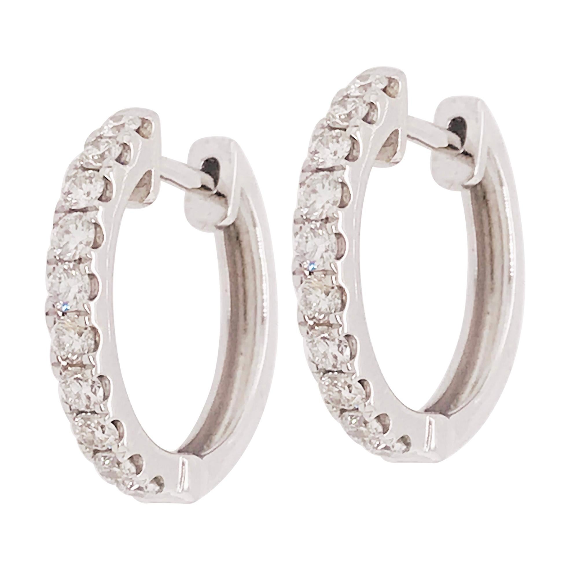 0.64 Carat Diamond Huggies, Mini Diamond Hoop Earrings in 14 Karat White Gold