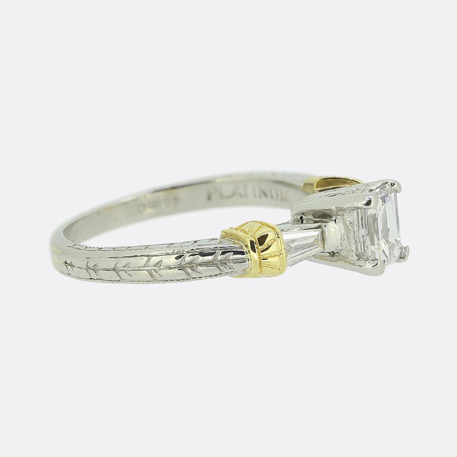 0.64 Carat Emerald Cut Diamond Engagement Ring In Good Condition For Sale In London, GB