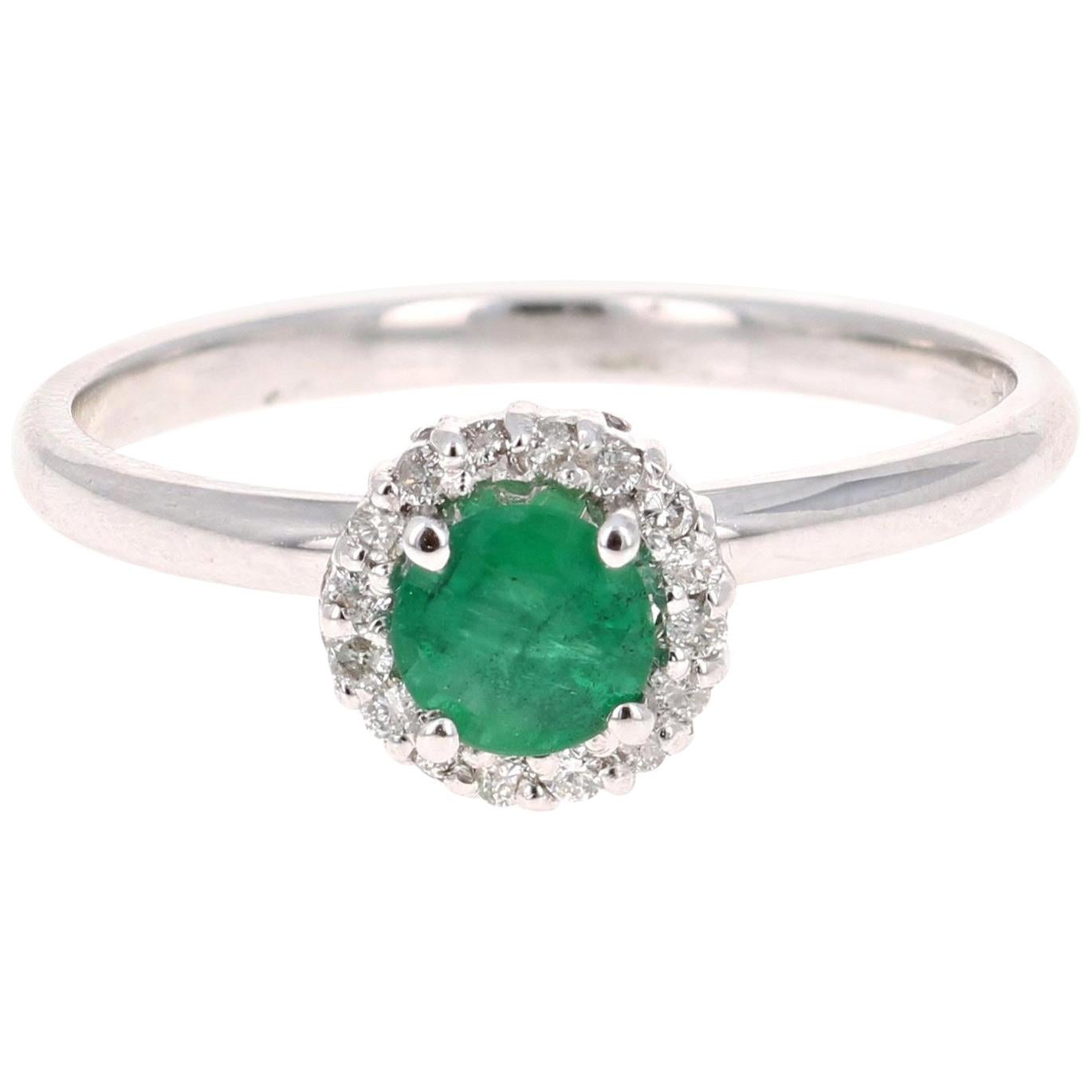 0.64 Carat Emerald Diamond White Gold Cluster Ring