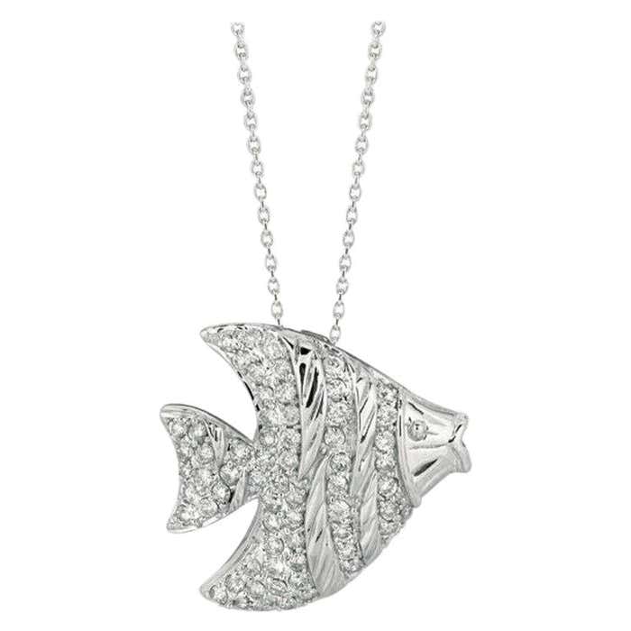 Diamond Fish Chain 0.64 Carat Natural Diamond Fish Pendant Necklace 14 Karat White Gold ...