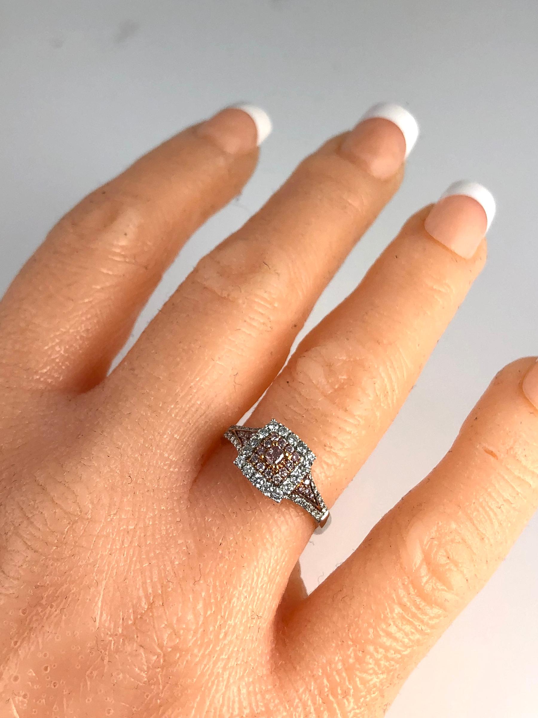 Contemporary DiamondTown 0.64 Carat Natural Pink Diamond Halo Ring