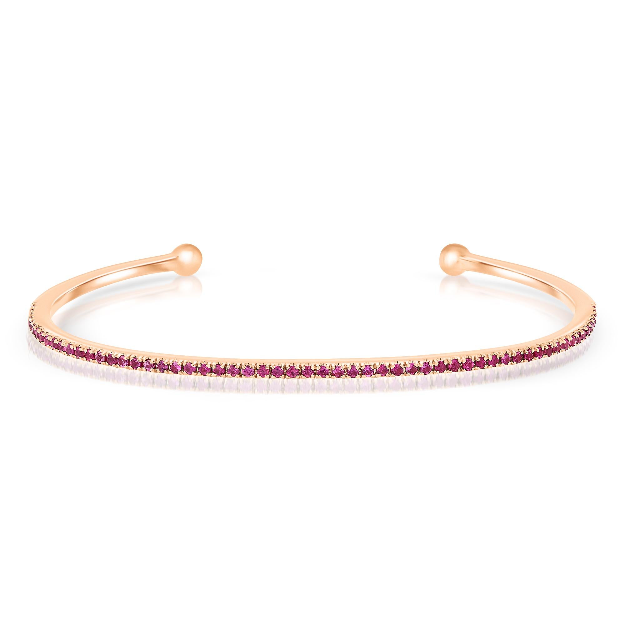 Round Cut 0.64 Carat Round Pink Sapphire Open Bracelet For Sale