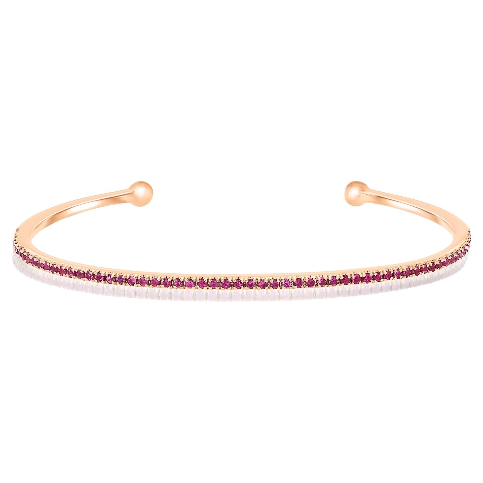 0.64 Carat Round Pink Sapphire Open Bracelet For Sale