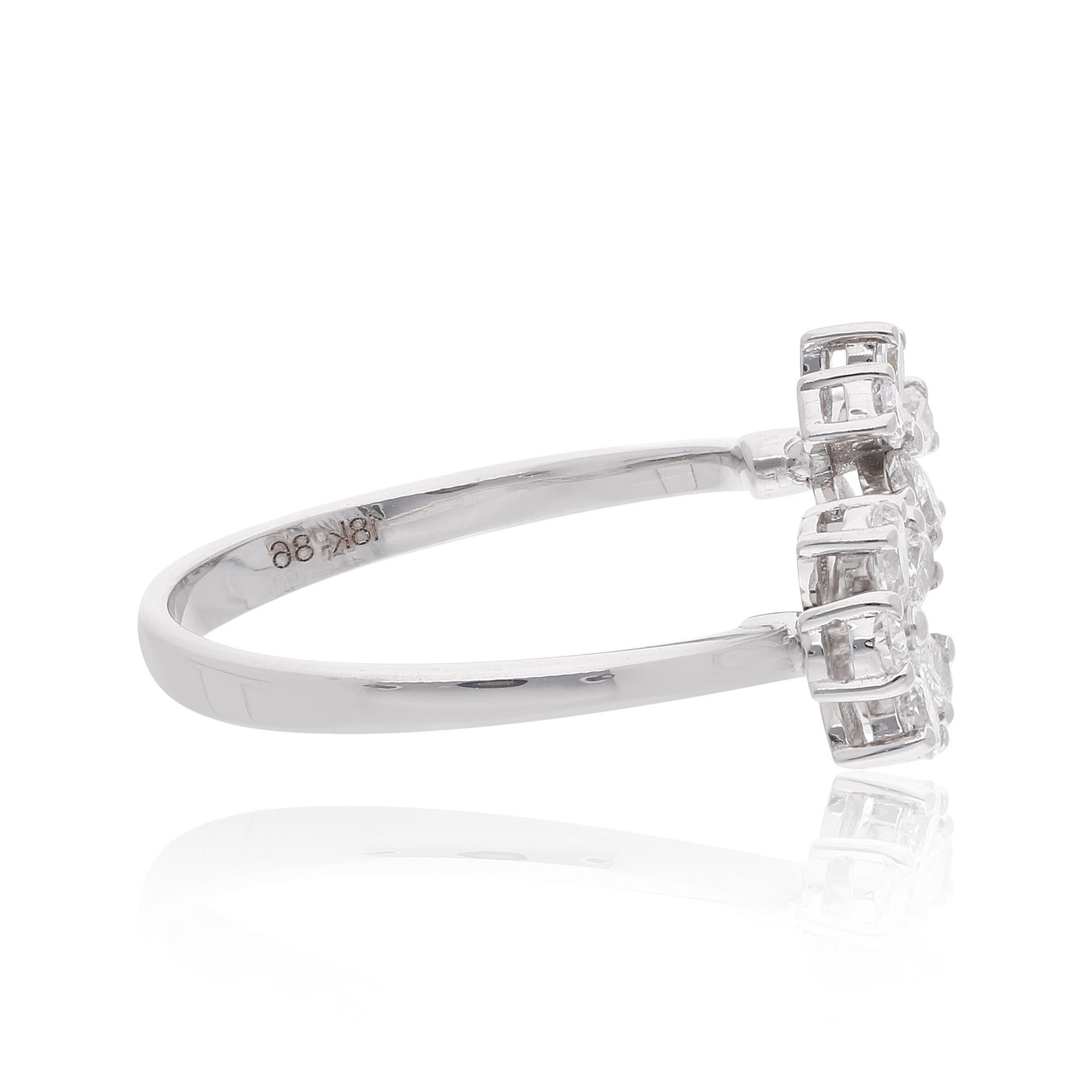 Donna 0,64 carati SI Clarity HI Color Pear Diamond Floral Cuff Ring Oro bianco 18 carati in vendita