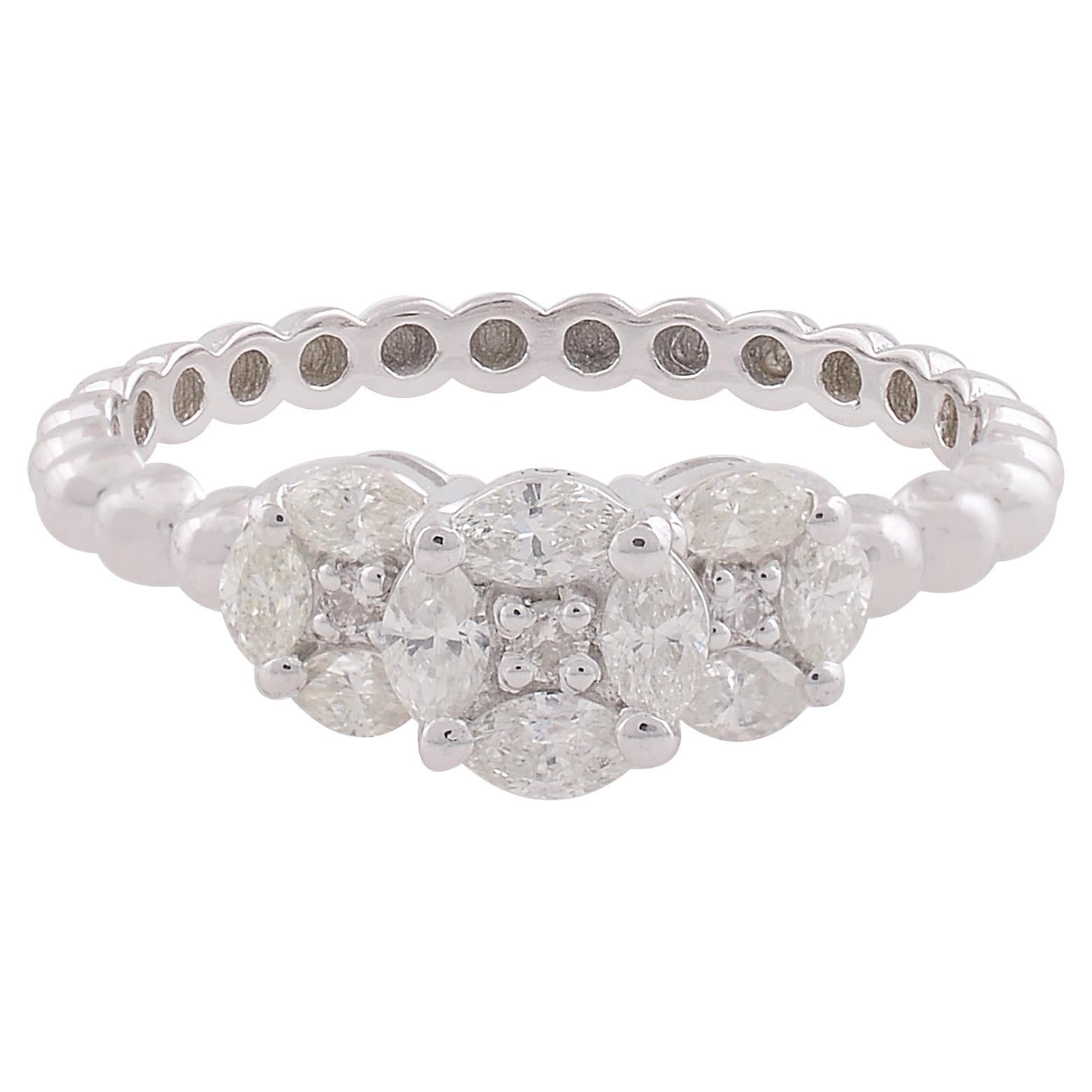 0.64 Carat SI/H Diamond Cluster Three Stone Style 10 Karat White Gold Ring
