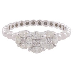 0.64 Carat SI/H Diamond Cluster Three Stone Style 10 Karat White Gold Ring