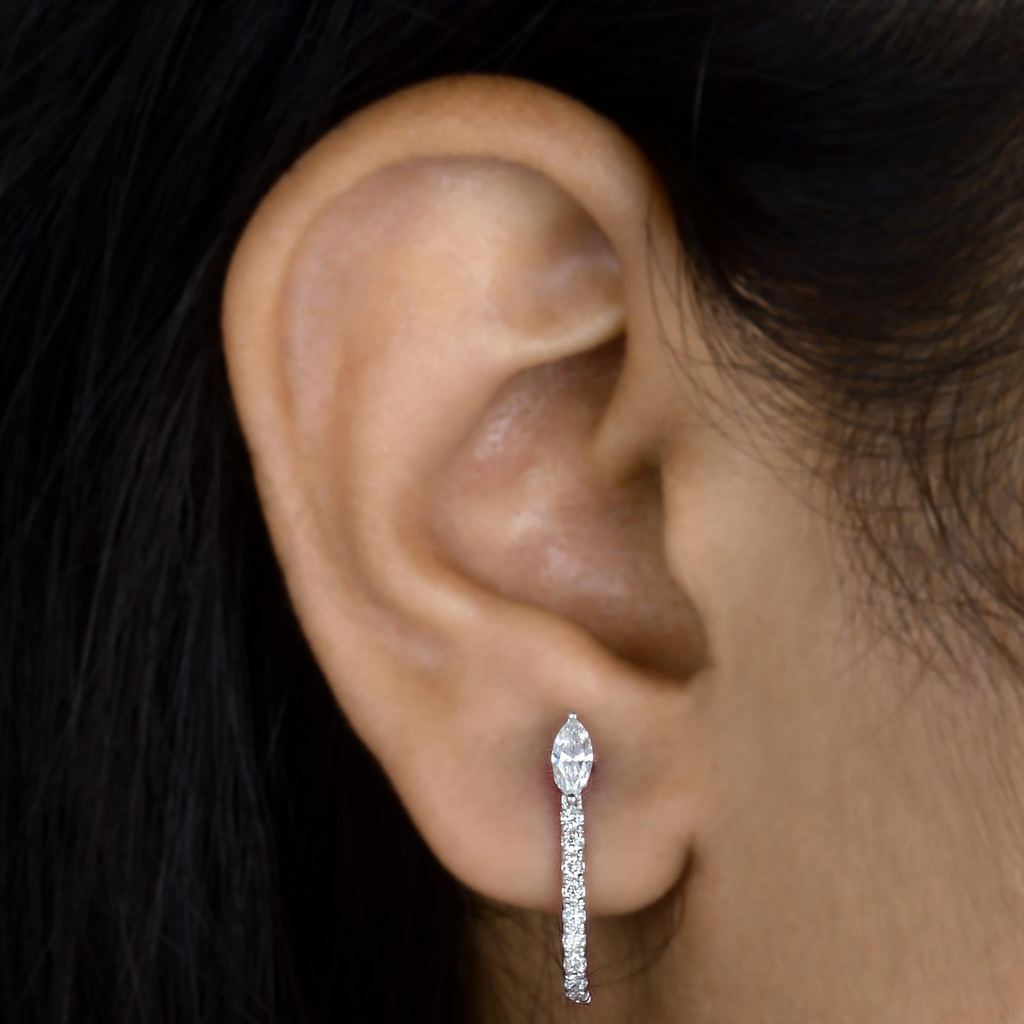 Modern 0.64 Carat SI/HI Marquise Diamond Half Hoop Earrings 10 Karat White Gold Jewelry For Sale