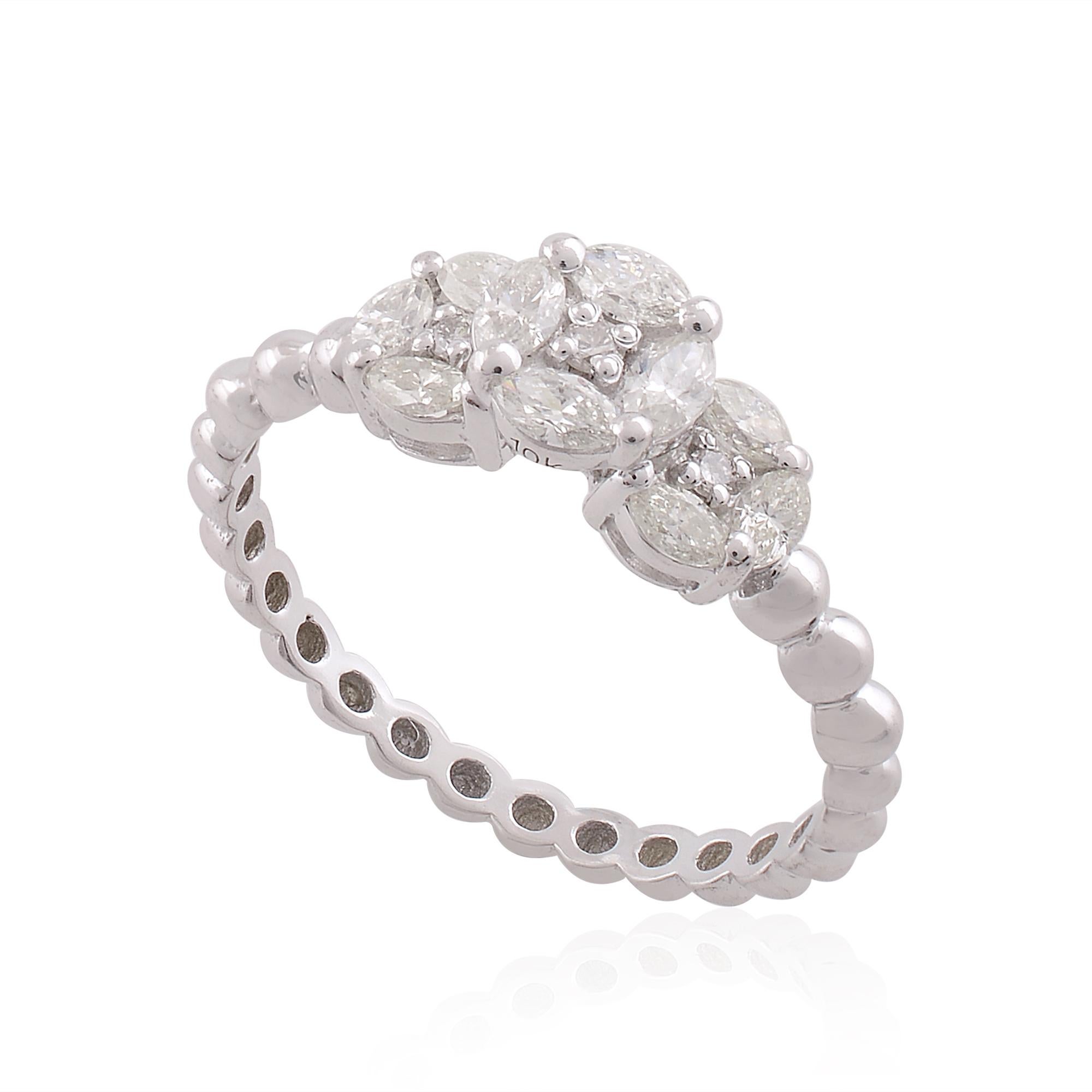 Taglio marquise 0,64 carati SI/HI Marquise Round Diamond Promise Ring Gioielli in oro bianco 10 carati in vendita