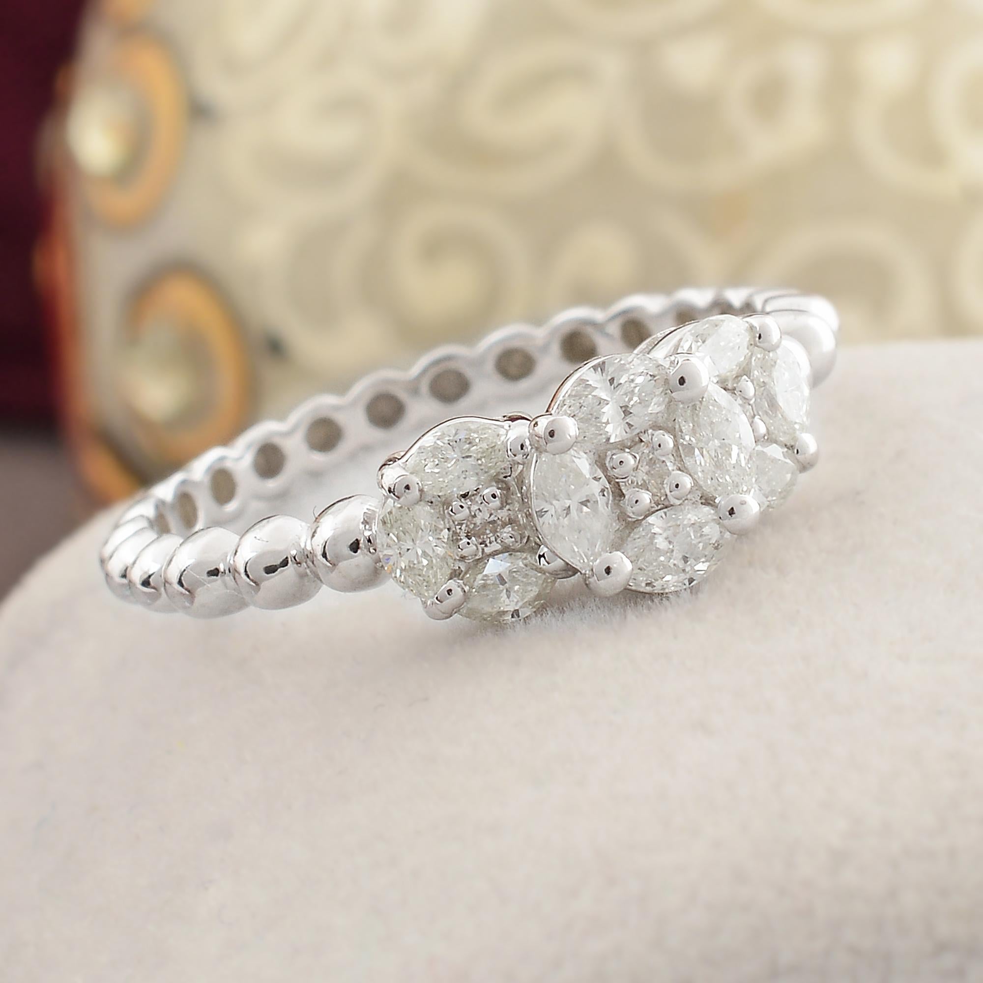 Donna 0,64 carati SI/HI Marquise Round Diamond Promise Ring Gioielli in oro bianco 10 carati in vendita
