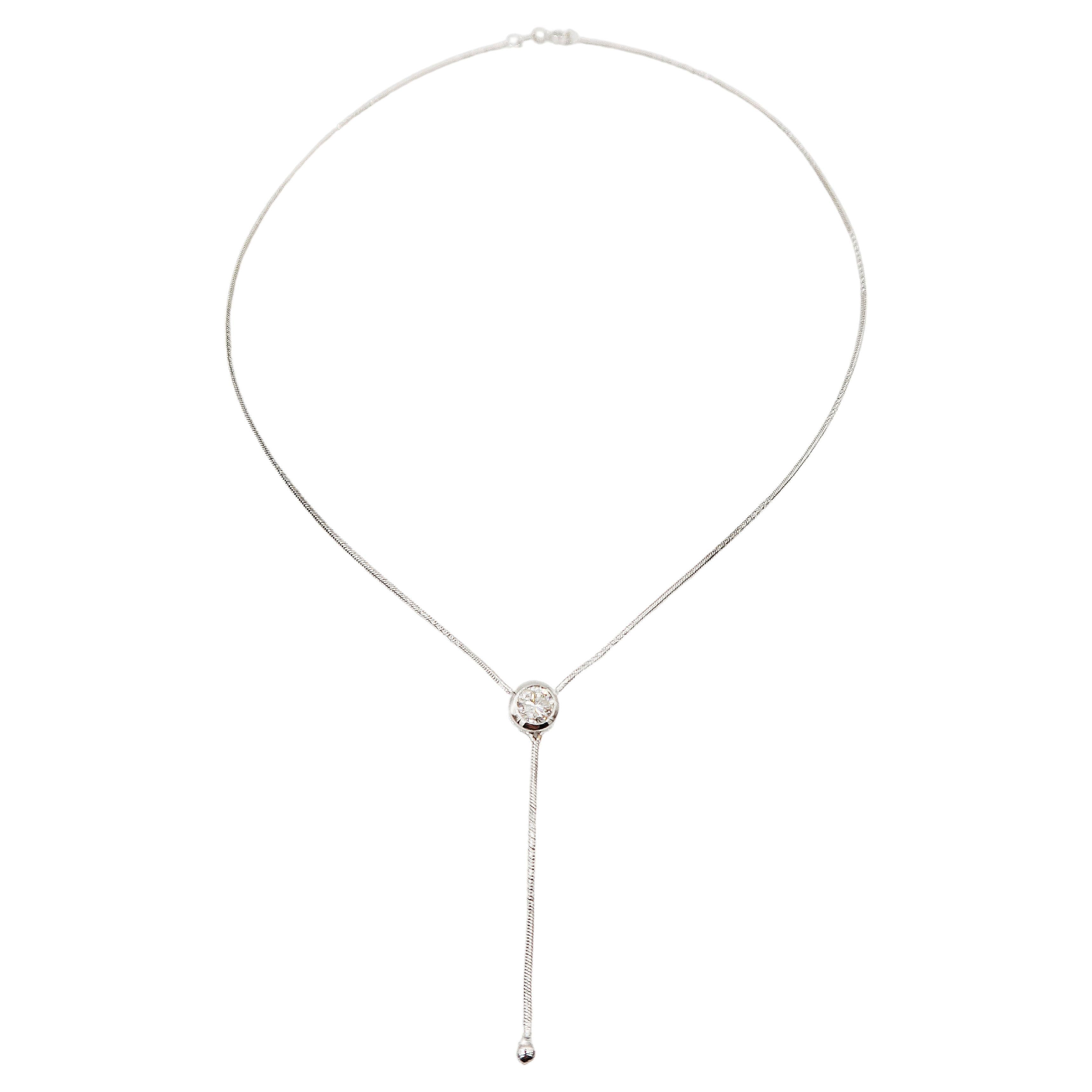 0.64 Carat Solitaire Bezel-Set Diamond 18K White Gold Y-Necklace For Sale