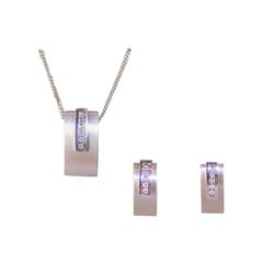 0.64 Carat White Gold Diamond Earrings Necklace Pendant Set