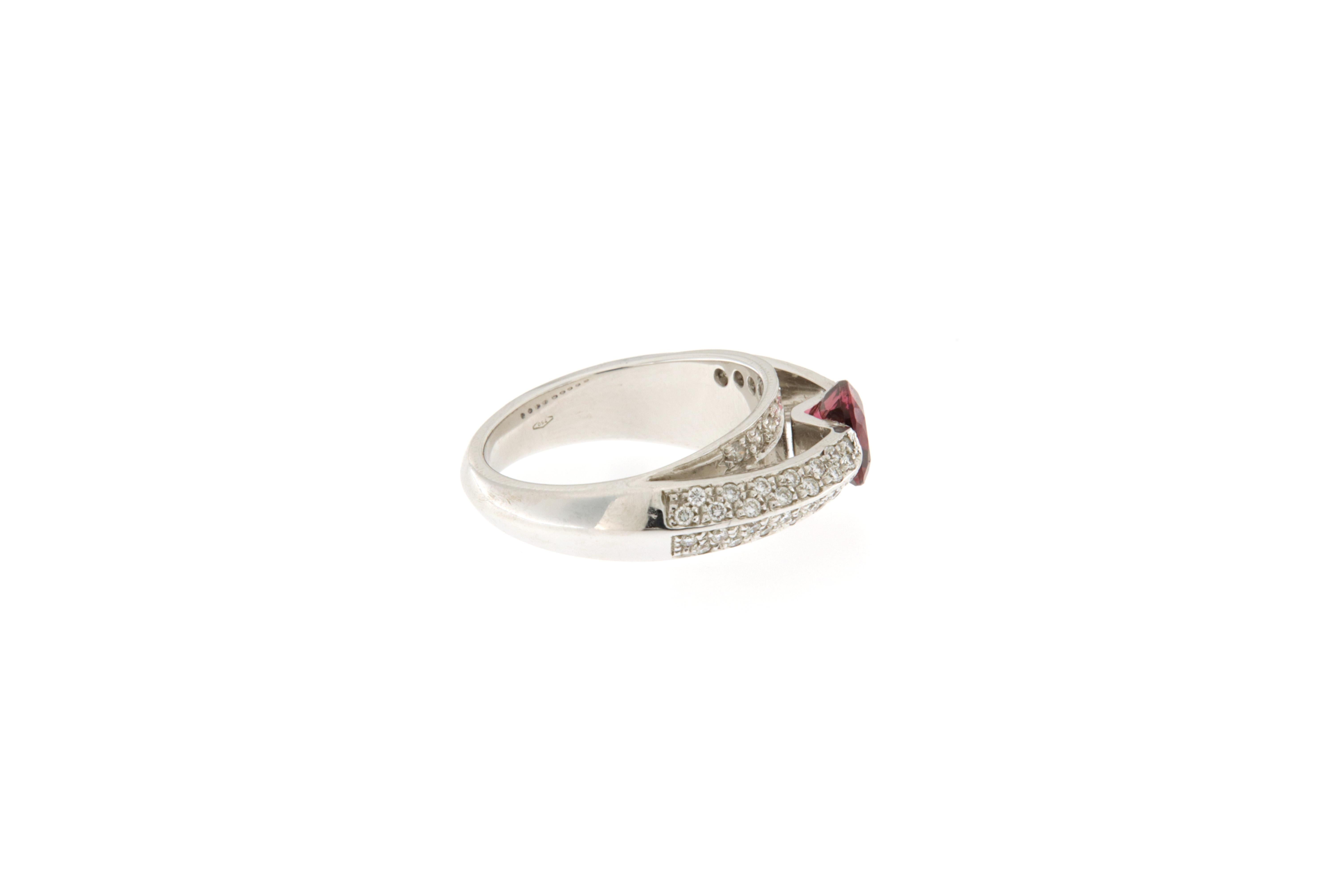 Art Deco 0.64 Ct. Diamonds and 1.20 Ct. Pink Tourmaline White Gold Band Ring For Sale