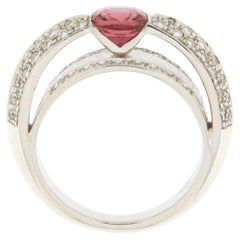 0.64 Ct. Diamonds and 1.20 Ct. Pink Tourmaline White Gold Band Ring