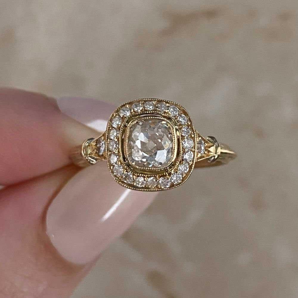 0.64ct Antique Cushion Cut Diamond Engagement Ring, I Color,  18k Yellow Gold 5