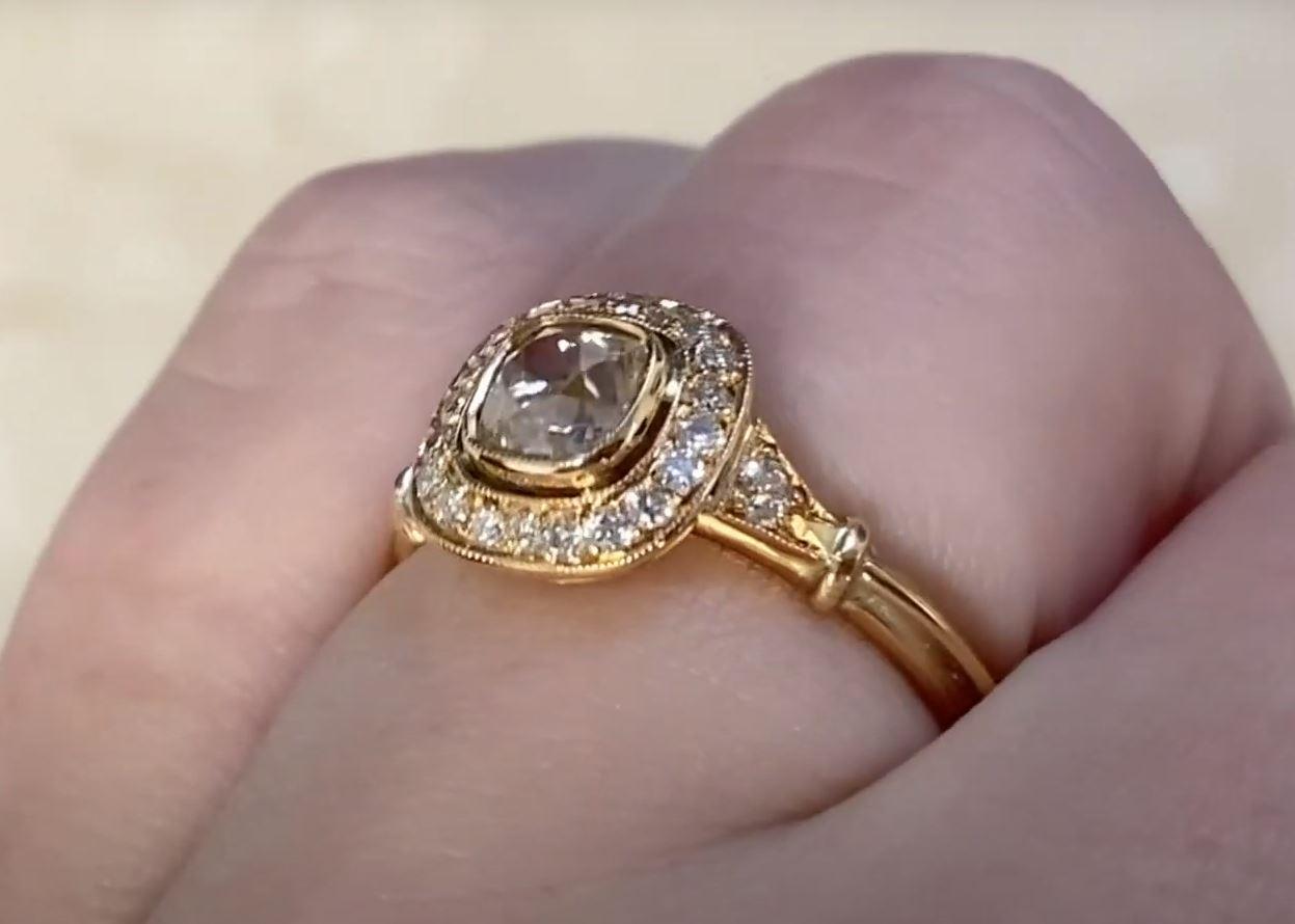 0.64ct Antique Cushion Cut Diamond Engagement Ring, I Color,  18k Yellow Gold 2