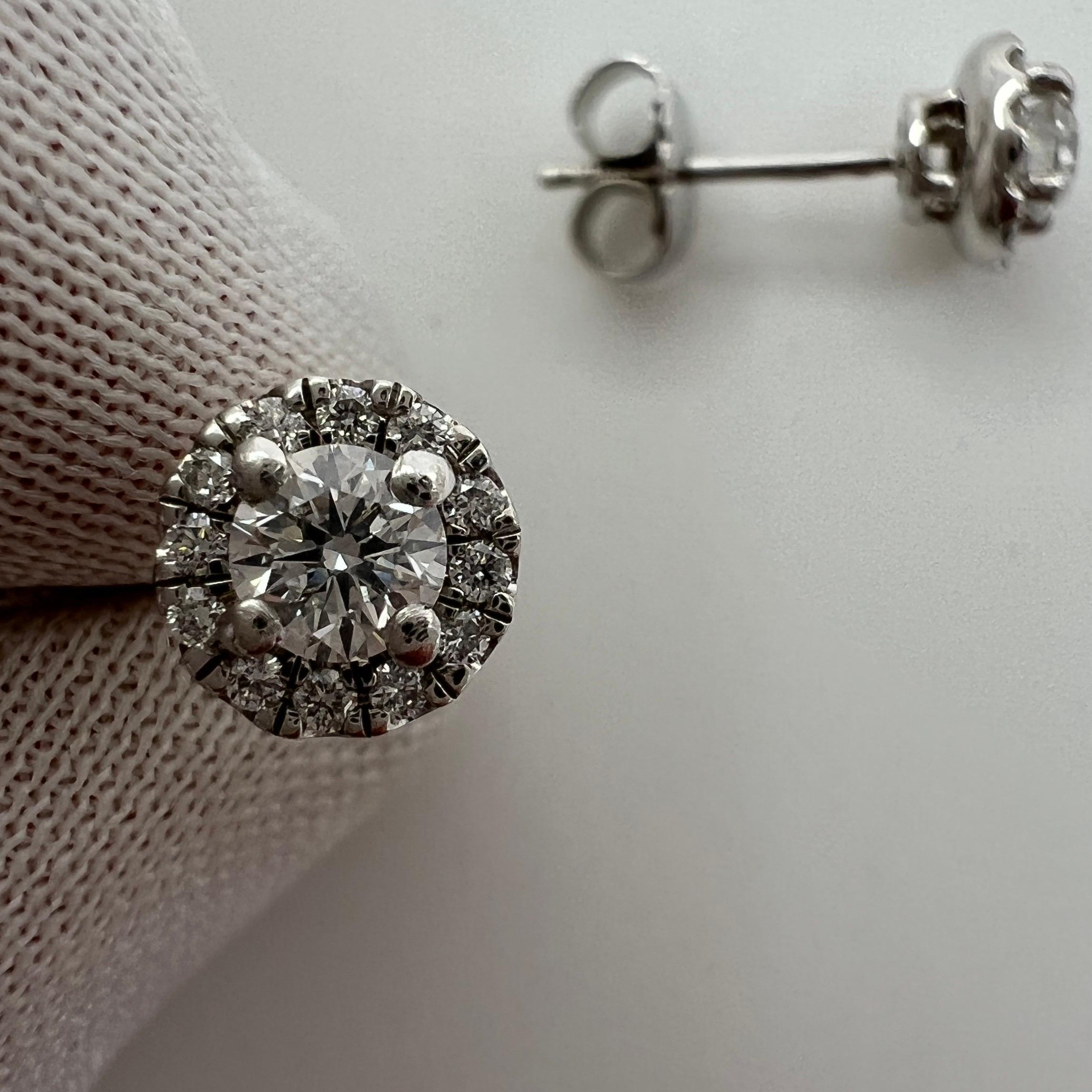 0.64ct IGI Certified White Round Cut Natural Diamond Platinum Halo Earring Studs 6
