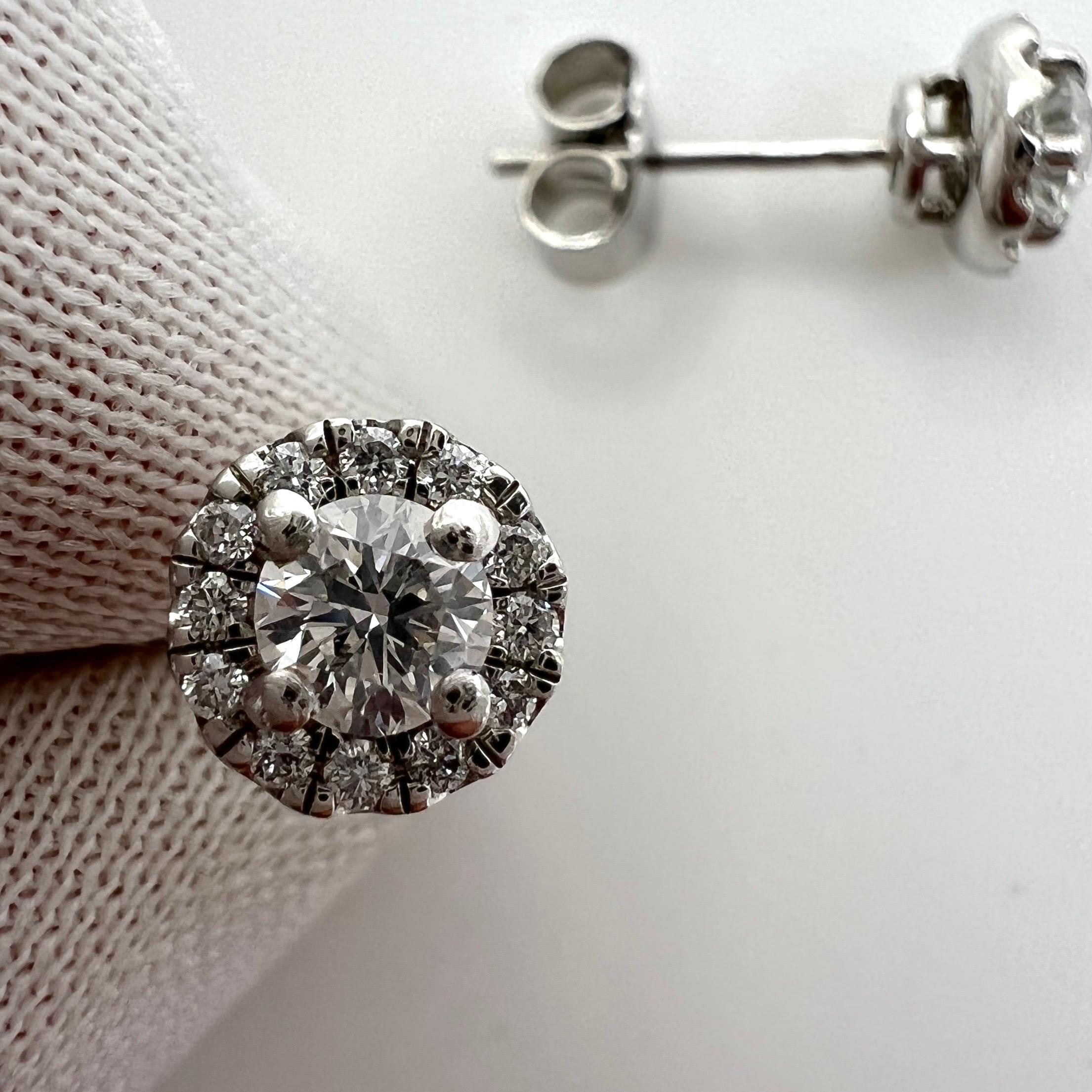 0.64ct IGI Certified White Round Cut Natural Diamond Platinum Halo Earring Studs 7