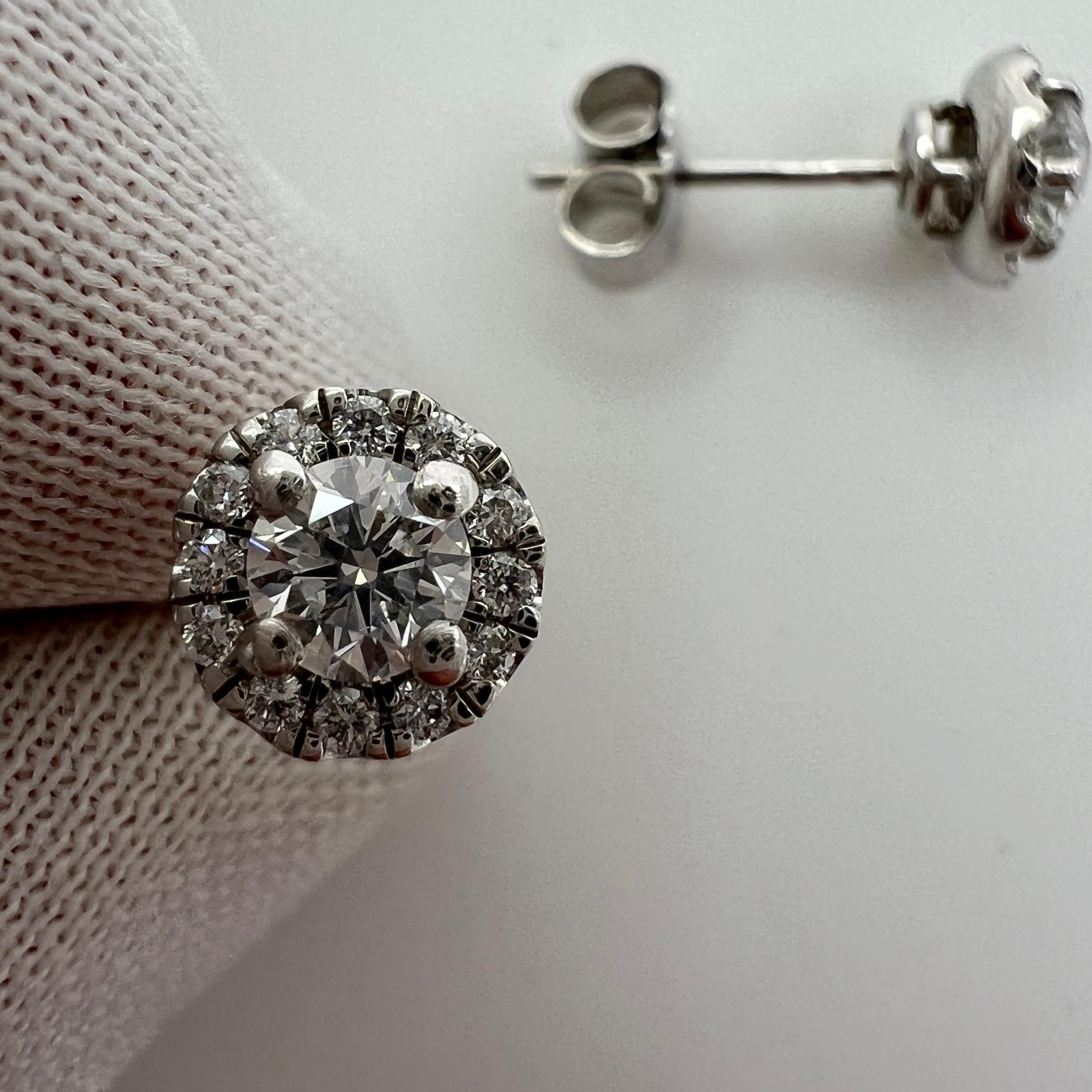 Women's or Men's 0.64ct IGI Certified White Round Cut Natural Diamond Platinum Halo Earring Studs