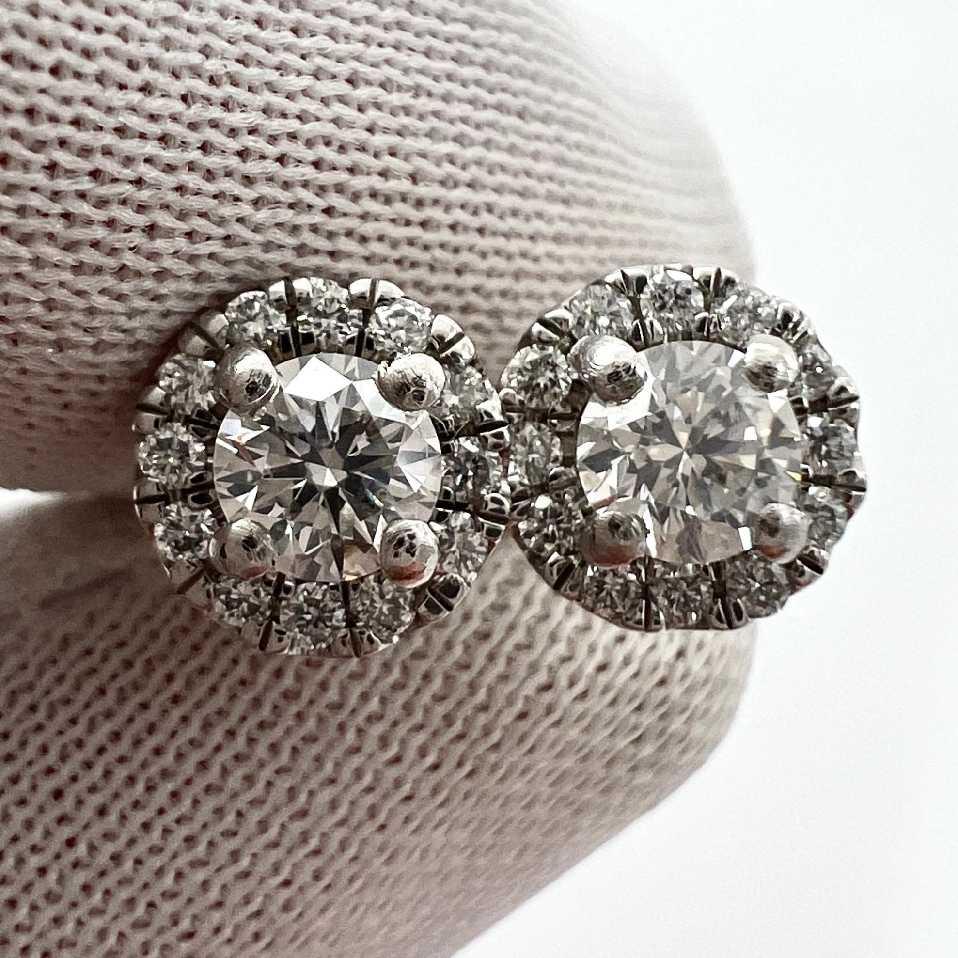 0.64ct IGI Certified White Round Cut Natural Diamond Platinum Halo Earring Studs 1