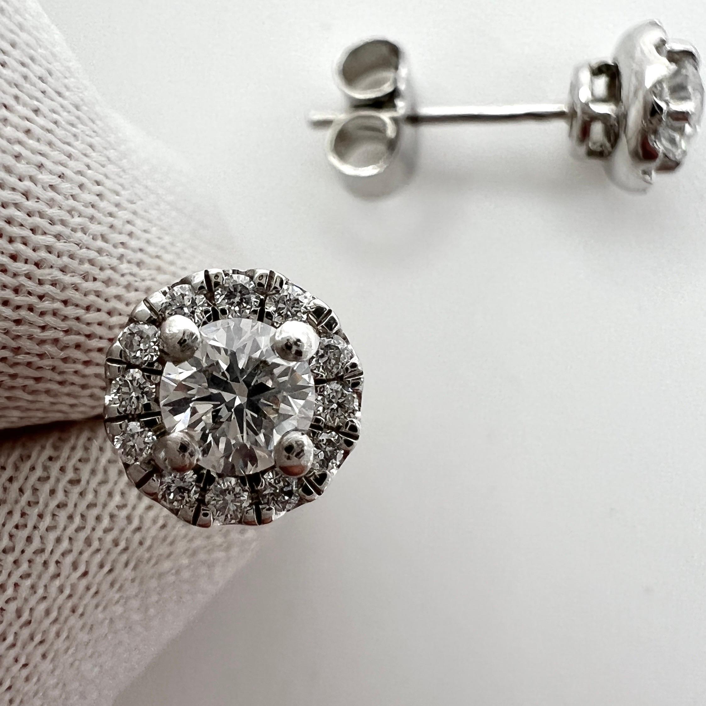 0.64ct IGI Certified White Round Cut Natural Diamond Platinum Halo Earring Studs 2