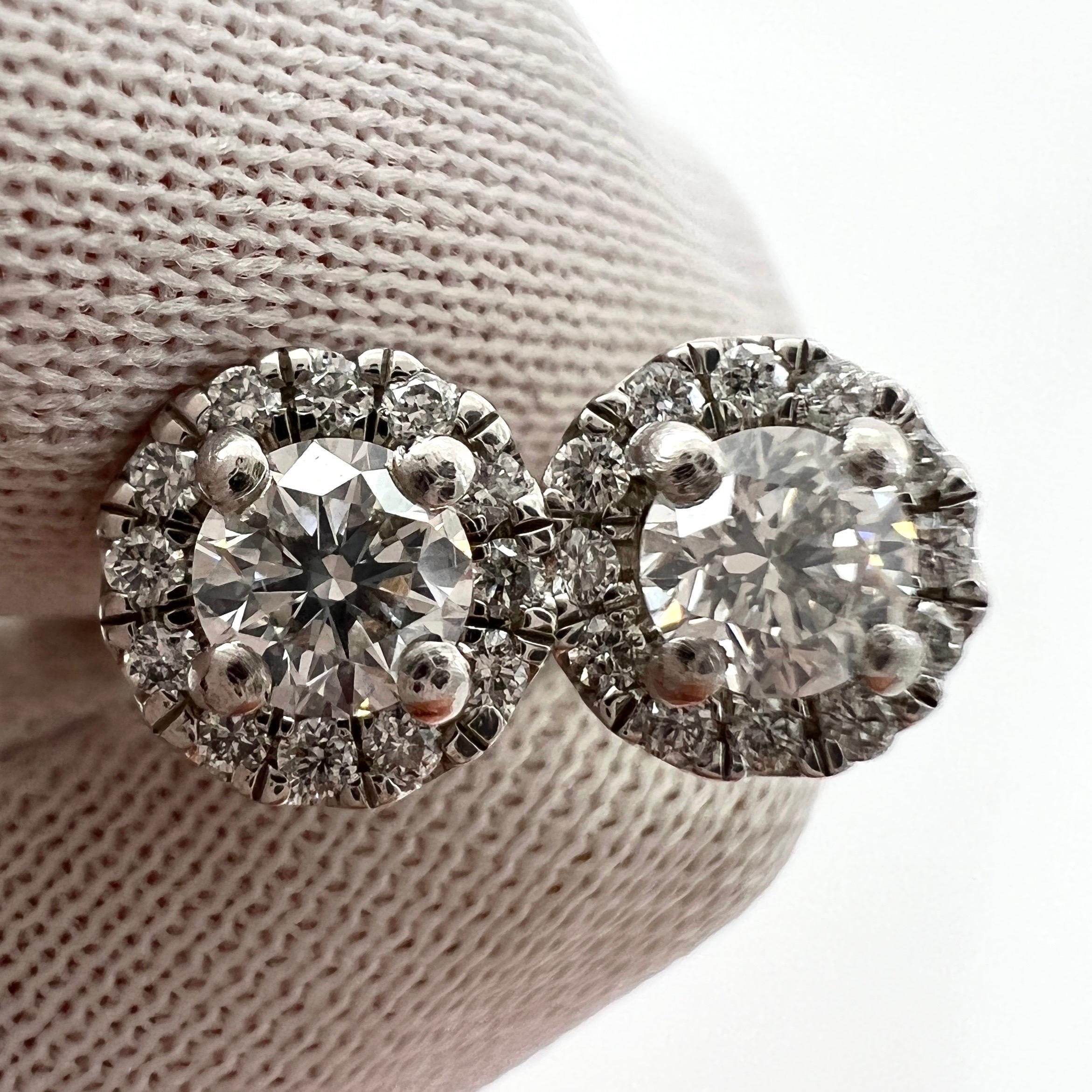 0.64ct IGI Certified White Round Cut Natural Diamond Platinum Halo Earring Studs 4