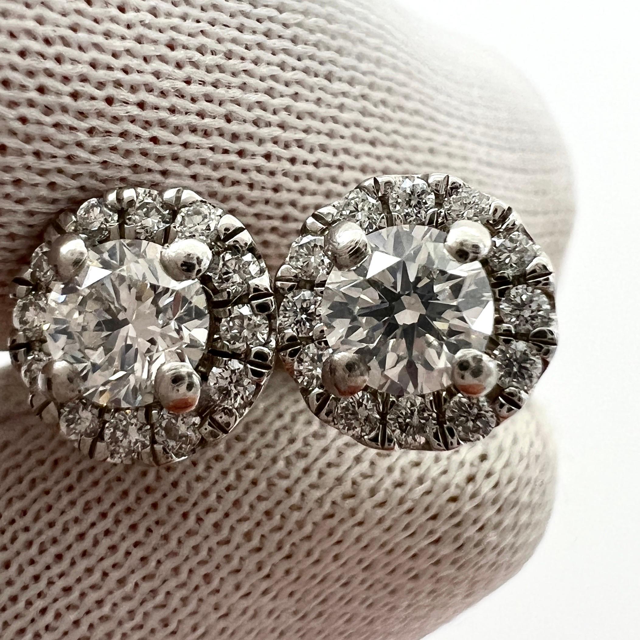 0.64ct IGI Certified White Round Cut Natural Diamond Platinum Halo Earring Studs 5