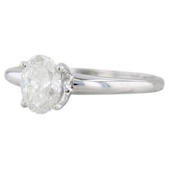 0.64ct Oval Diamond Solitaire Engagement Ring 18k White Gold Size 6.75