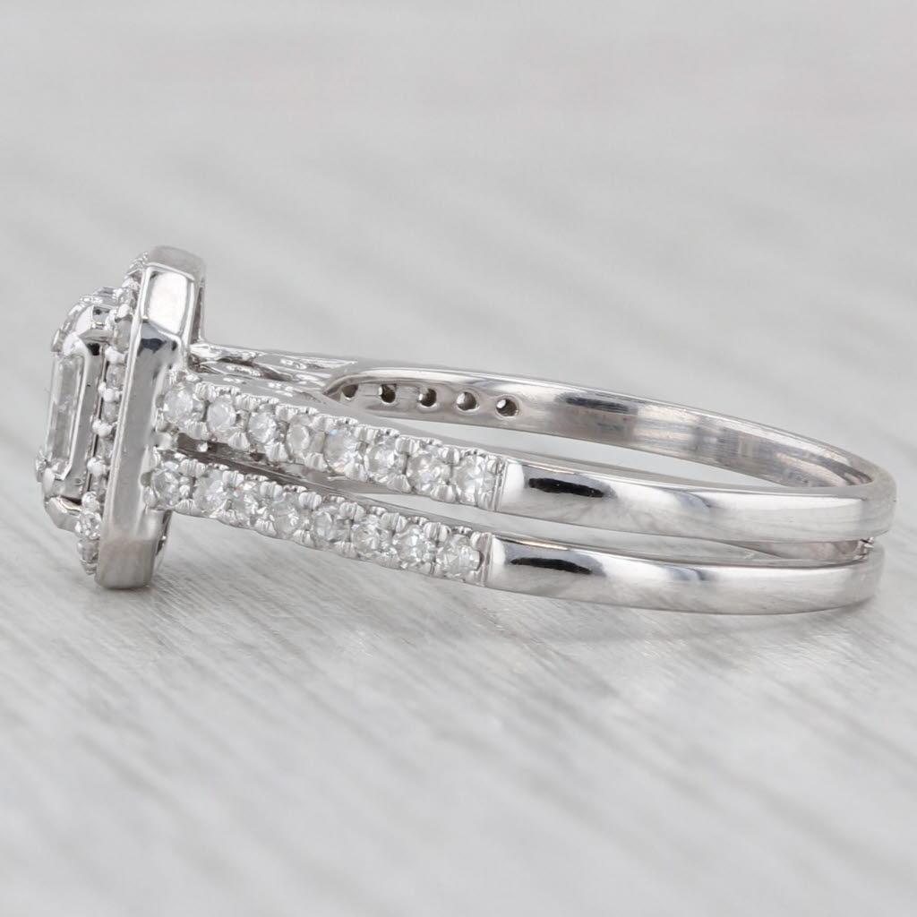 Gemstone Information:
- Natural Diamond -
Total Carats - 0.64ctw
Cut - Baguette & Single
Color - G - I
Clarity - SI1 - I2

Metal: 14k White Gold 
Weight: 5 Grams 
Stamps: 14k
Face Height: 10.3 mm 
Rise Above Finger: 8.5 mm
Band / Shank Width: 3.7
