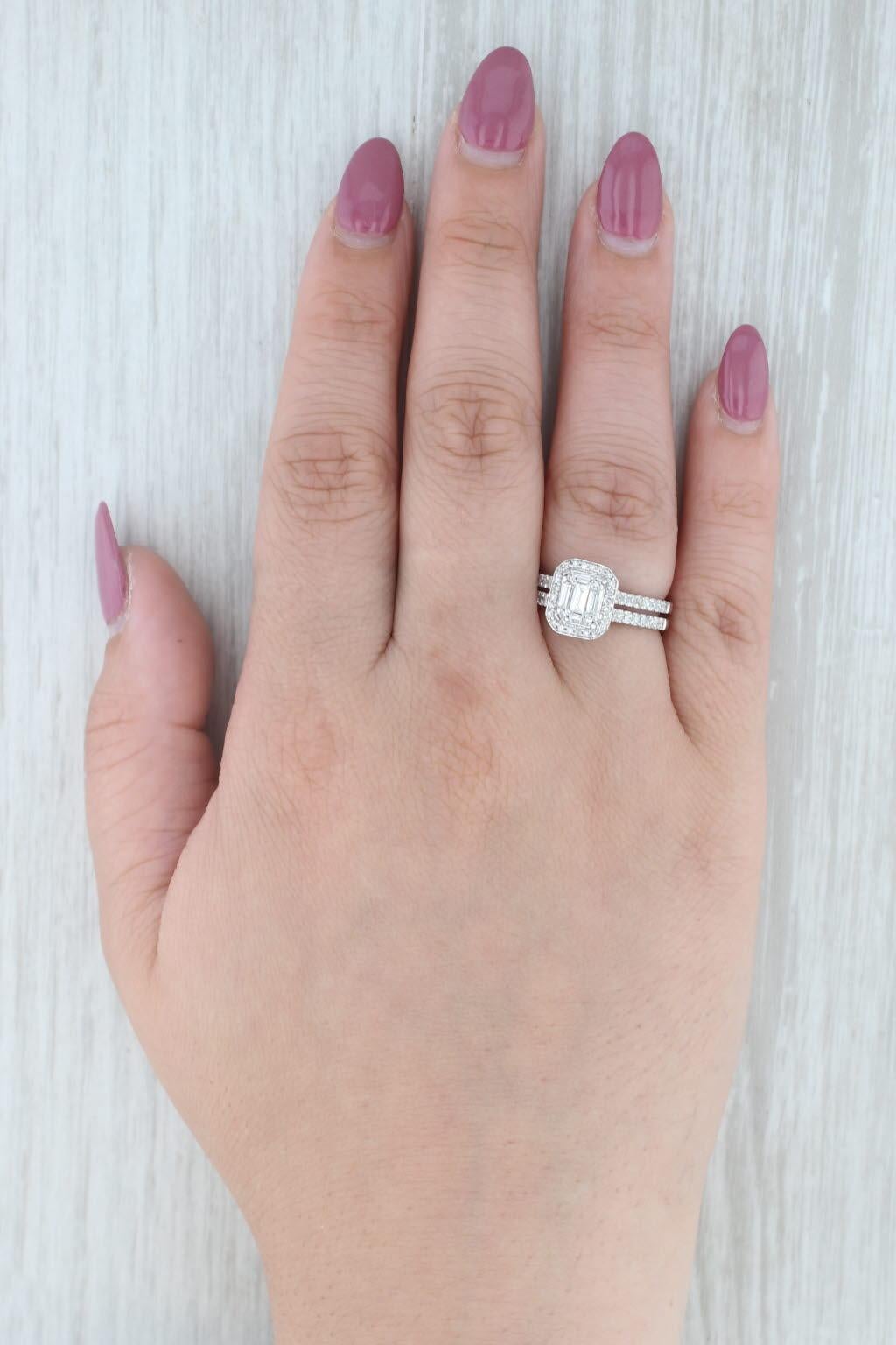 0.64ctw Diamond Halo Engagement Ring 14k White Gold Double Cathedral Band For Sale 2