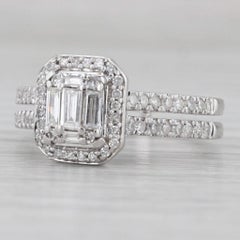 0.64ctw Diamond Halo Engagement Ring 14k White Gold Double Cathedral Band
