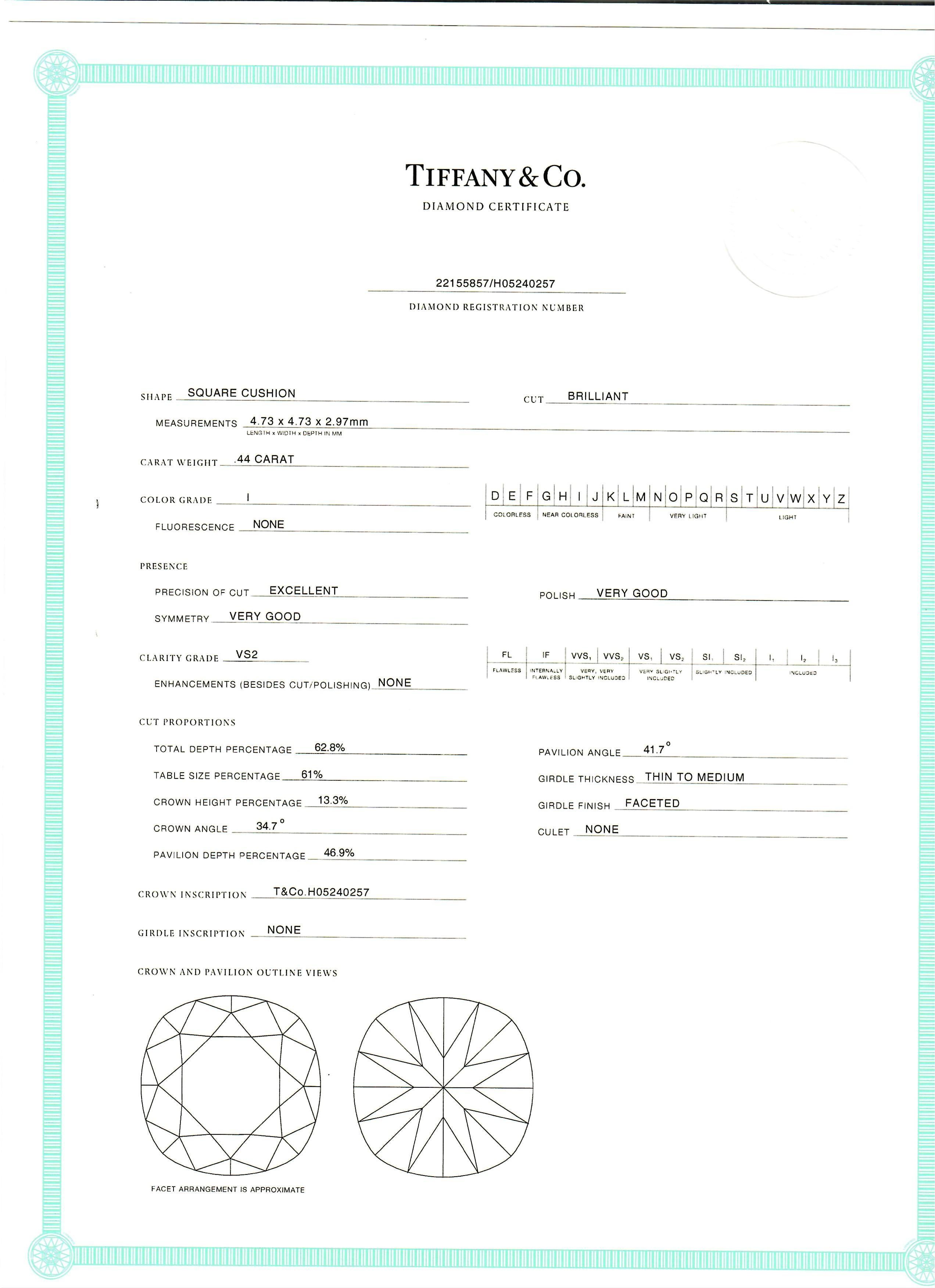 0.64ctw Tiffany & Co Cushion Cut Engagement Ring with Pave Diamond Platinum Ring For Sale 2
