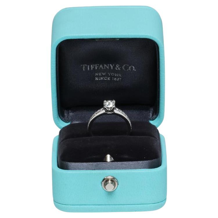0.64ctw Tiffany & Co Cushion Cut Engagement Ring with Pave Diamond Platinum Ring