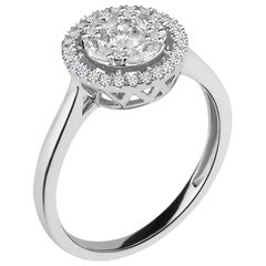 Antique 0.65 Carat '1.00 Carat Look' Halo Certified Diamond Ring 14 Karat White Gold
