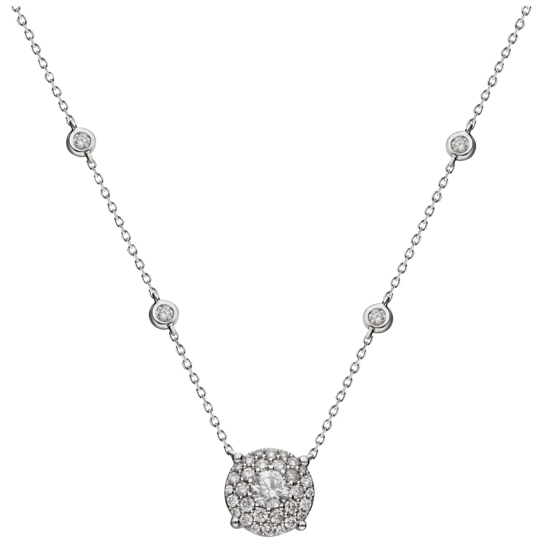 0.65 Carat 14 Karat White Gold Cluster Diamond Necklace